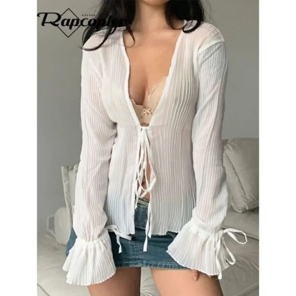 Commense  Long Sleeve Top‎ Sheer White Aesthetic Size Small - Picture 2 of 9